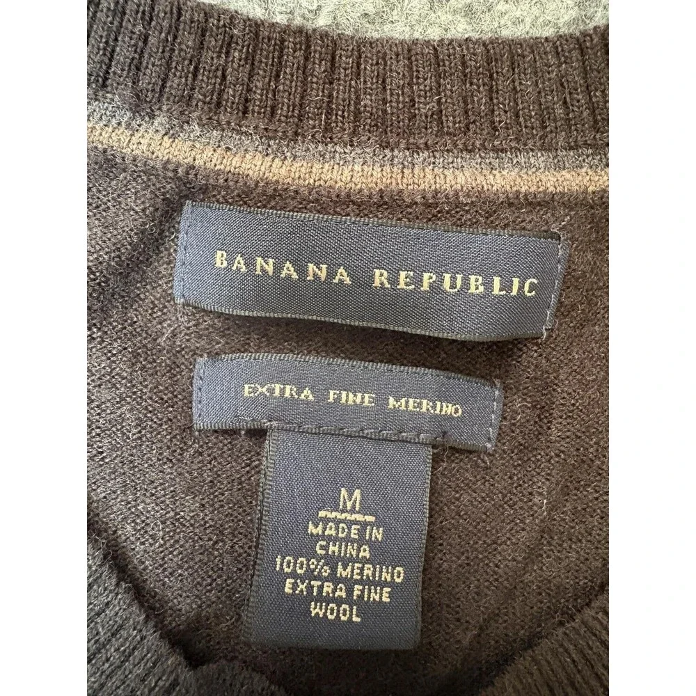 Banana Republic Sweater Mens M Brown Merino Wool Crew Neck Lightweight Pullover